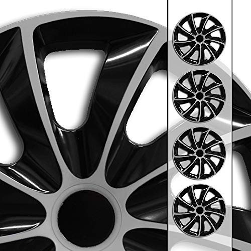 Eight Tec 14 Zoll Radkappen, Radzierblenden 02RK Bicolor (Schwarz/Silber) passend für Fast alle Fahrzeugtypen (universal)