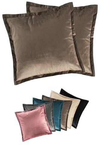 PremiumShop321 Kissen - Serie Flora in edler Samt Optik - 2er Pack Kissenhülle Kissenbezug 40x40 Taupe