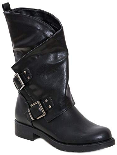 Toocool - Stivali Donna Bassi Biker Boots Motociclista Stivaletti Fibbie Anfibi SA9907 [37,Nero]