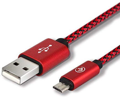 EVOMIND Cable Micro USB en Nylon tresse 1M Charge Rapide et Transfert de donnees pour Samsung Galaxy S7/6/ A10/ J, Manette PS4/Xbox One, et Autres dispositifs MicroUSB - 1M Rouge