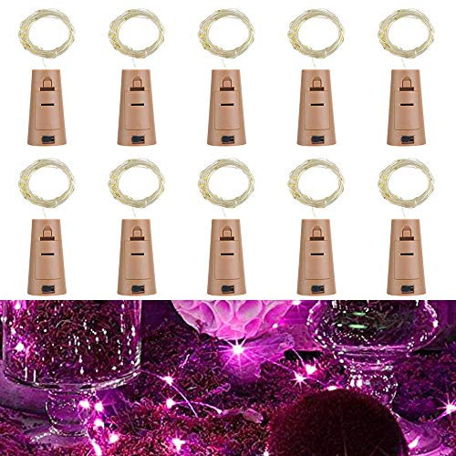 Wine Bottle Lights with Cork,RcStarry 7Ft/2M 20 LEDs Cork Lights for Bottle 10 Pack,Silver Wire Bottle Lights for DIY, Party, Decor, Christmas, Halloween,Wedding(Pink)