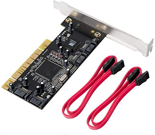QNINE 4 Ports PCI SATA RAID Controller Interne Erweiterungs Karte mit 2 Sata Kabeln, PCI SATA Adapterkonverter für Desktop PC Unterstützt HDD SSD