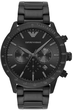 Emporio Armani Herrenuhr , QuarzChronographenwerk, 43mm Schwarzes Edelstahlgehäuse mit Edelstahlarmband, AR11242