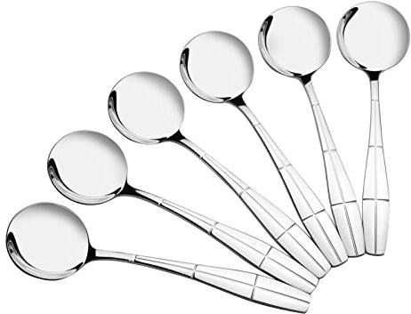 Callyne 12-Piece Stainless Steel Round Soup Spoons, Bouillon Soup Spoon