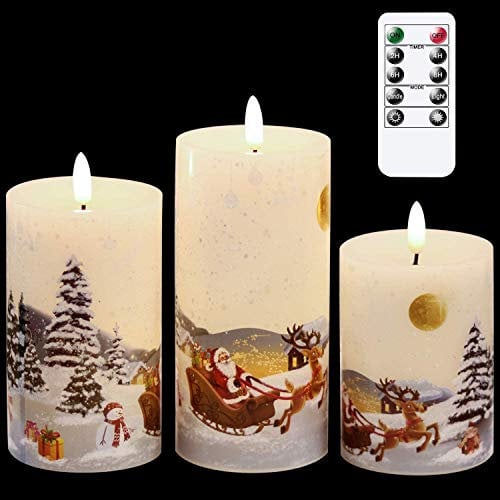 Eldnacele - Candele finte con pupazzo di neve, senza fiamma, con timer 6H, candele a LED per decorazione natalizia e casa, alimentate da 2 batterie AA, confezione da 3