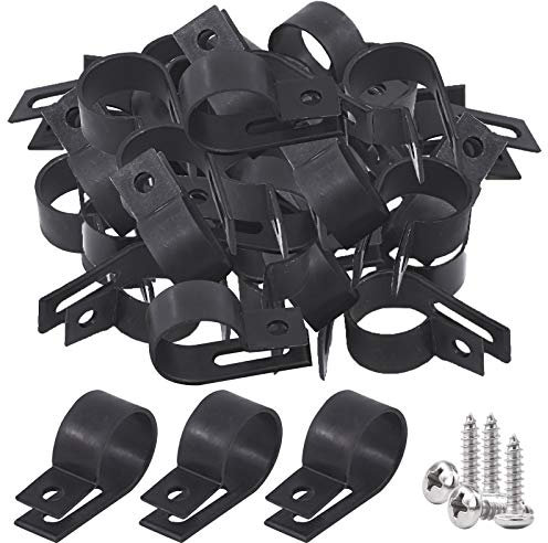 Glarks 60 abrazaderas de alambre de nailon negro de 3/4 pulgadas con 60 tornillos para alambre, cable, conducto y conductos de cable (negro)