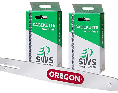 35 cm Oregon Schwert Set mit 2 SWS Forst GmbH Sägeketten 3/8 52 TG 1,1mm kompatibel mit Dolmar PS-32