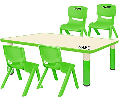 alles-meine.de GmbH Sitzgruppe für Kinder - Tisch + 4 Kinderstühle - Größen & Farbwahl - grün - inkl. Name - höhenverstellbar - 1 bis 8 Jahre - Plastik - für INNEN & AUßEN - Kind..