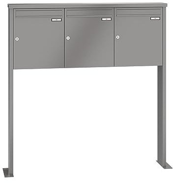 RENZ/Tetro / 3er Freistehende Briefkastenanlage Standbriefkasten/RAL-Farbe 9007 Volumen 23 L/mit Fußplatten/Dein-Briefkasten.de