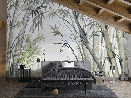 SILK ROAD EU Papier Peint Panoramique Soie, 356 × 250cm, Bambou de style encre, Largeur max 8m, pour Salon Chambre restaurant Chambre d’enfants Décoration Murale