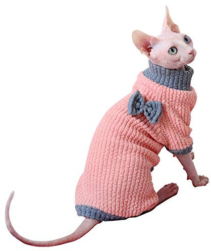 RayMinsino Mascota gato Ropa Esfinge sin pelo gato Ropa de alta elástico de cuatro patas Bowknot gatito Ropa de hogar