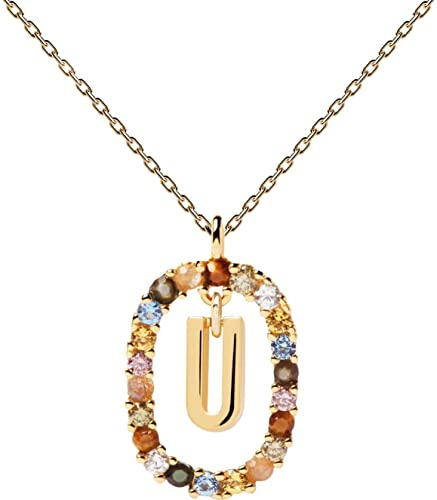 PDPaola Halskette mit dem Buchstaben U aus 18 Karat goldplattiertem Sterling Silber mit Edelsteinen und Kristallen, CO01-280-U