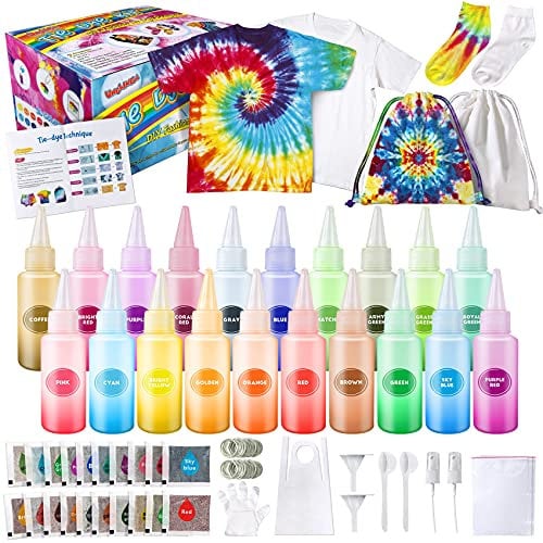 UNGLINGA Batikfarben Set Tie Dye Kit 20 Farben zum Färben von Stoff T-shirt Socken Beutel, Kreative Bastelspiele Tie Dye für Kinder und Erwachsene, Alles-in-Einem Set für Geburtstage und Partei