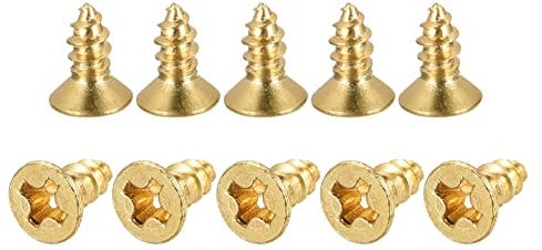 sourcing map Brass Wood Screws, M3x8mm Phillips Flat Head Self Tapping Connector for Door, Cabinet, Wooden Furniture 100Pcs