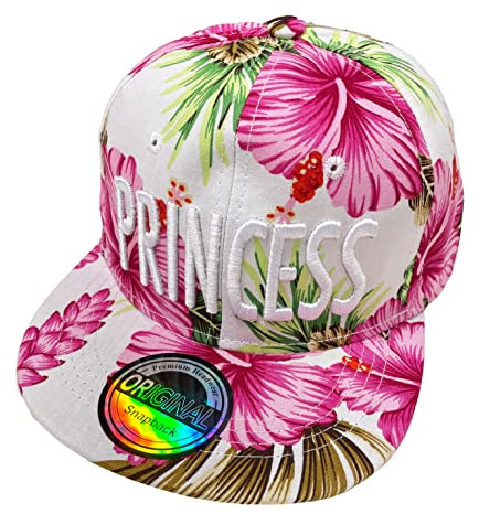J26 Prince & Princess Brother & Sister Snapback Kinder Kids Set USA Cap Kappe Basecap Mütze Trucker Cappy Kult Partner Look Geschwister (Princess Blume Weiß), Einheitsgröße