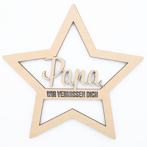 Ocasy Grabstecker Stern mit Papa Wir vermissen dich, Grabdeko mit Spruch, Grabschmuck aus Holz, Blumenstecker zum Andenken