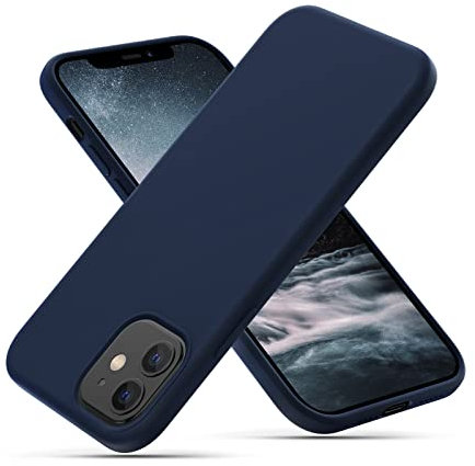 CALOOP Slim-Fit for iPhone 12/12 Pro Case,Skin Soft Liquid Silicone,Sturdy Hard Frame Shockproof Cover with Anti-Scratch Microfiber Lining,Full Protection for Screen and Lens,6.1 inch,Navy Blue