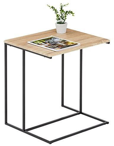 IDIMEX Beistelltisch VITORIO im minimalistischen Design, eleganter Wohnzimmertisch mit Metallgestell in C-Form, Schlichter Couchtisch in Sonoma Eiche/schwarz