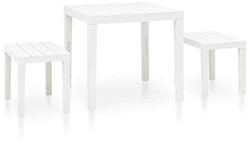 INLIFE Gartentisch mit 2 Bänken Kunststoff Weiß