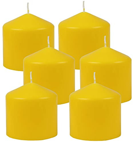 HS Candle Stumpenkerzen Wachskerzen Ø8cm x 8cm (6er Pack) Gelb - Lange Brenndauer, Hergestellt in EU, Kerzen Blockkerzen - Wachs Stumpen