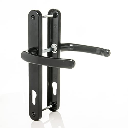 UPVC Door Handles Set - Black - Lever/Lever - 92mm PZ (Centres) - 215mm Screw to Screw - Backplate 245mm X 32mm - UPVC Door Handle - Black Replacement UPVC Door Handles - PVC Door Handle (TSSHAN215)