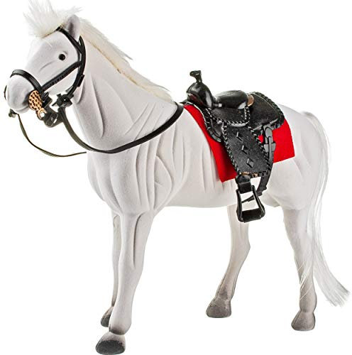 alles-meine.de GmbH großes Pferd/Schimmel - weiß - mit abnehmbaren Sattel - 23 cm hoch - ideal auch für 29 cm Spielzeug Puppen/Pferde beflockt - weiches Fell - aus Kunststoff..