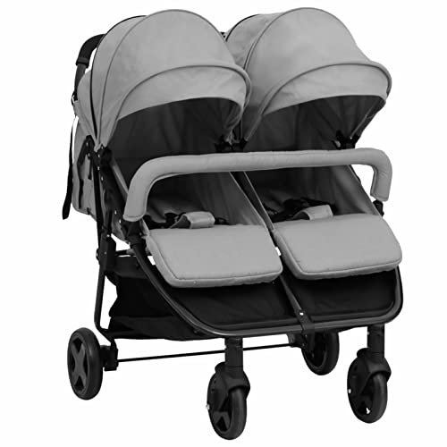 Tidyard Geschwisterwagen Doppelkinderwagen Zwillingskinderwagen Zusammenklappbar Zwillingswagen Kinderwagen Babywagen Baby Kinder Buggy Zwillingsbuggy Kinderbuggy Reisebuggy Hellgrau und Schwarz Stahl