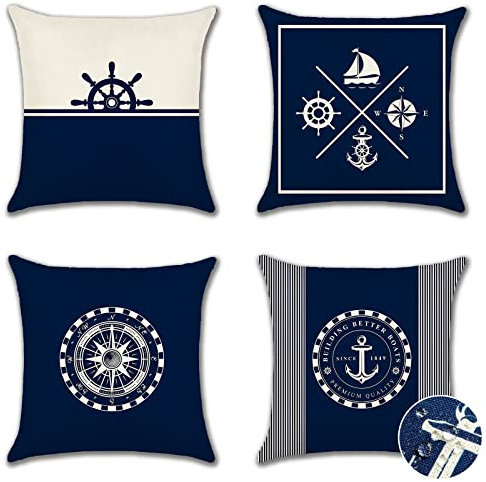 Ohok Wasserdicht Kissenbezug 45x45 cm, 4er Set Dekorativ Outdoor Kissenhülle Deko Sofakissen Couchkissen Zierkissenbezüge für Sofa Wohnzimmer Balkon Garten Auto (Nautisch)