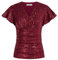 GRACE KARIN Damen Funkelnde Pailletten Casual Tops Elegant Bluse Kurzarm mit Rüschen Oberteile Vintage Tunika Rot M