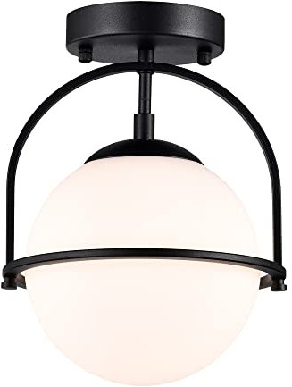 Alighting Schwarze Semi Flush Mount Deckenlampe mit 18 cm Glaskugel Modern Deckenleuchte Glaskugel Für Flur Schlafzimmer und Küche(keine Glühbirnen)