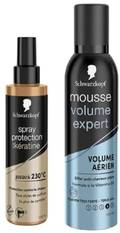 Schwarzkopf - Routine Coiffants - Mousse Volume Cheveux & Spray Thermo-Protecteur - Effet Anti-Cheveux Plats - Formule à la Vitamine B5 - Formule Spray à la Kératine - Protection jusqu'à 230°