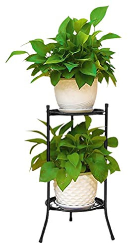 Tnfeeon Soporte para Macetas de Doble Capa de Hierro Resistente, Estante de Metal Negro de 50 y 24cm para Interiores y Exteriores para Sostener Plantas (picture)