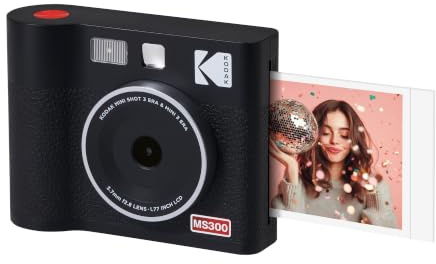 KODAK Mini Shot 3 ERA 3x3 Instant Camera, Photo Printer, 8 Sheets, Black | Bluetooth, iPhone & Android Smartphone Compatible, 13MP Camera, Retake Before Printing, Water, Fingerprint & Fade Resistant