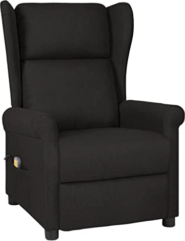 vidaXL Massagesessel, Sessel Verstellbare Rückenlehne Fußteil, Fernsehsessel Relaxsessel mit Liegefunktion, Liegesessel Polstersessel Ruhesessel, Schwarz Stoff