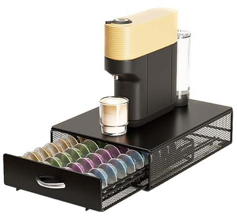 SEVENLINE Coffee Pod Holder Drawer Compatible With Nespresso Vertuoline Dolce Gusto Black Metal Orgainzer 40 Pods Vertuo Line Storage For Home Office Countertop