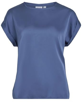 Vila Variety S/S Satin Top - Noos, Bijou Blue, 18