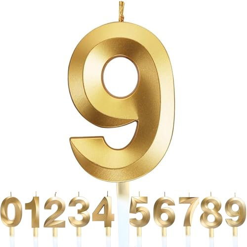 Nummer 9 Geburtstagskerze, 9. Geburtstag Kerze, 3D Design Gold Glitter Nummer Kerzen, Cake Topper Dekorationen, Kuchen Kerze für Geburtstagsparty, Hochzeitstag, Baby-Dusche, Party-Dekoration