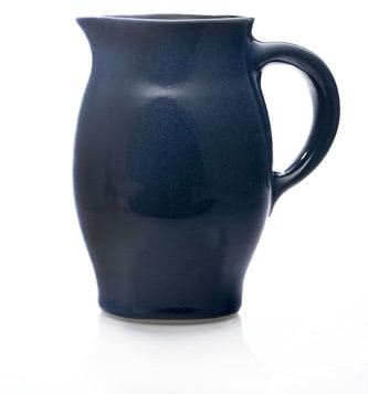 La Poterie de Taize Wasserkrug, 1100 ml Fassungsvermögen, in 9 verschiedenen Farben, Hochbrandglasur, vegane Steingutkeramik (Blau glänzend 01)