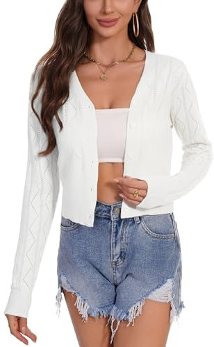 Totatuit Women Shrugs and Bolero Cardigan Ladies Dress Jackets Cropped Cardigan Summer Long Sleeve White XXL