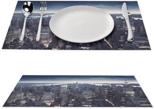 2-teiliges Platzdeckchen-Set, New York City, gewebte Tischsets für den Esstisch, hitzebeständig, rutschfest, waschbar, PVC-Tischmatten für Zuhause, Küche, Hochzeiten, Urlaub, Party-Dekoration