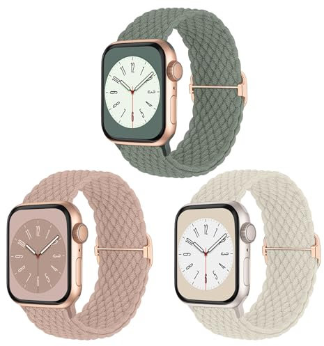 YOURKAY 3 Pezzi Cinturino Smartwatch, Cinturino Orologio per iWatch 38mm 40mm 41mm Cinturini in Nylon Intrecciato, Pesce Intrecciato Metallo Regolabile Fibbia Watch Strap