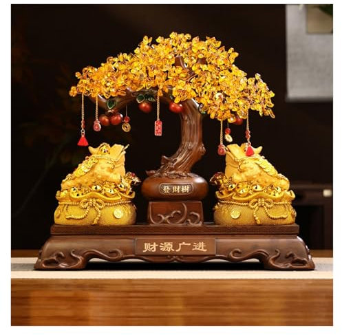 Money Tree Glücksbringer-Kristallbaum, Feng Shui Citrin-Quarz-Kristall-Geldbaum im Bonsai-Stil, Dekoration, natürlicher Citrin-Edelstein-Kristall-Baum des Lebens Feng Shui Decor Tree(Groß)