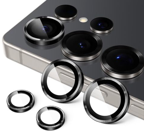 JETech Camera Lens Protector for Samsung Galaxy S25 Ultra 5G, 9H Tempered Glass Metal Individual Ring Cover, Easy Installation Tray, HD Clear, 1 Set (Black)