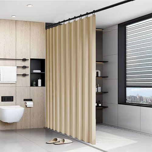 BOYOUTH Rideaux de douche pliables en accordéon en tissu imperméable pour salle de bain, baignoire, hôtel, spa, beige, 111,8 x 195,6 cm