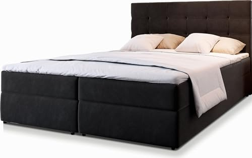 Masseno Boxspringbett GLOS 140x200 cm Komplett-Set mit Matratze und Topper, Polsterbett mit Zwei Bettkästen -Schwarz, Cosmic 100