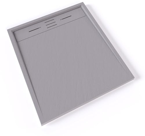 HIEMAL Receveur de douche 80 x 90 cm résine Gris aspect ardoise + bonde incluse - Salle de bain