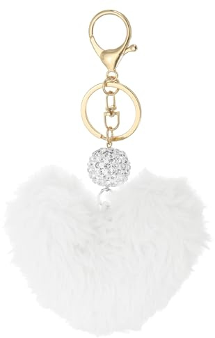 PATIKIL Porte-clés en fausse fourrure avec pompon en forme de cœur en peluche pour sac à main, sac à dos, clé de voiture, sac fourre-tout, sac à main