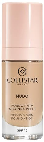 Collistar Nude Second Skin Foundation, Lang anhaltend, Leichte modulare Deckkraft, Wasserdicht, Strahlende Haut, Leuchtendes Finish, SPF 15, 2N Beige, 30 ml