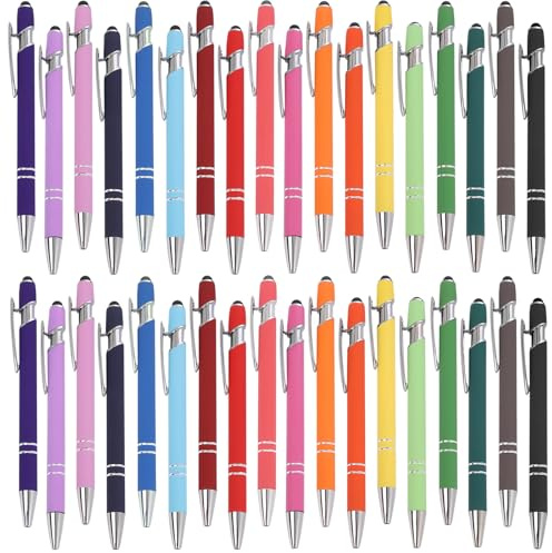 36 Stück Kugelschreiber Mit Touchpe, Hochwertig Druckkugelschreiber, 2 In 1 Stylus Stifte Eingabestift, Mehrfarbig Stifte, Retractable Stifte für Schule, Schulbedarf, Büro (Schwarze Stifttinte)