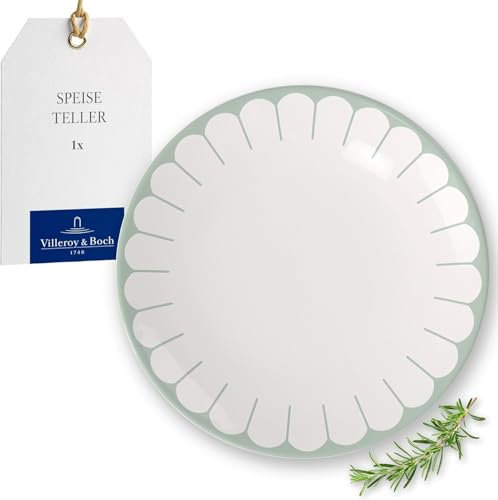 Villeroy & Boch - Fleur vert Speiseteller grün, Spülmaschinenfest, Mikrowellensicher, Porzellanteller für Hauptgerichte, Großer Teller, Geschirr Keramik Stapelbar, Essteller, Premium Porzellan